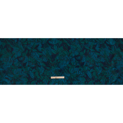 Metallic Polyester Brocade - Blue, Dark Turquoise and Black Floral - Designer Deadstock