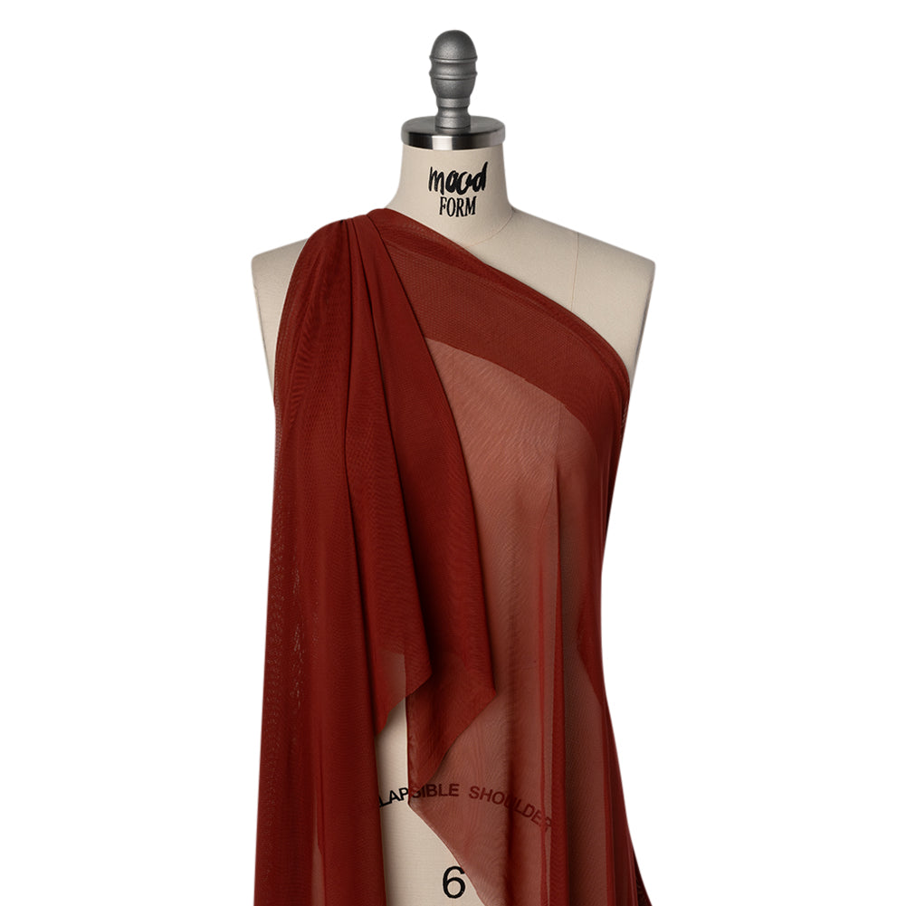 Polyester Stretch Mesh - Brick Red - Designer Deadstock