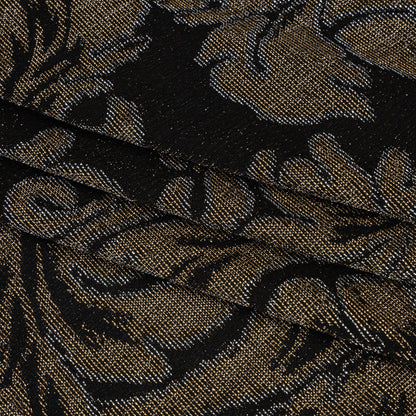 Metallic Nylon Knit - Black, Gold and Silver Floral - Designer Deadstock