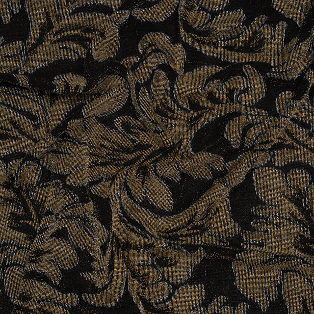 Metallic Nylon Knit - Black, Gold and Silver Floral - Designer Deadstock