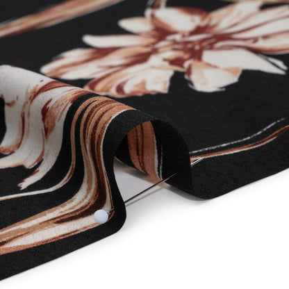 Polyester Crepe de Chine Print - Black, Brown and White Scattered Tulips - Designer Deadstock