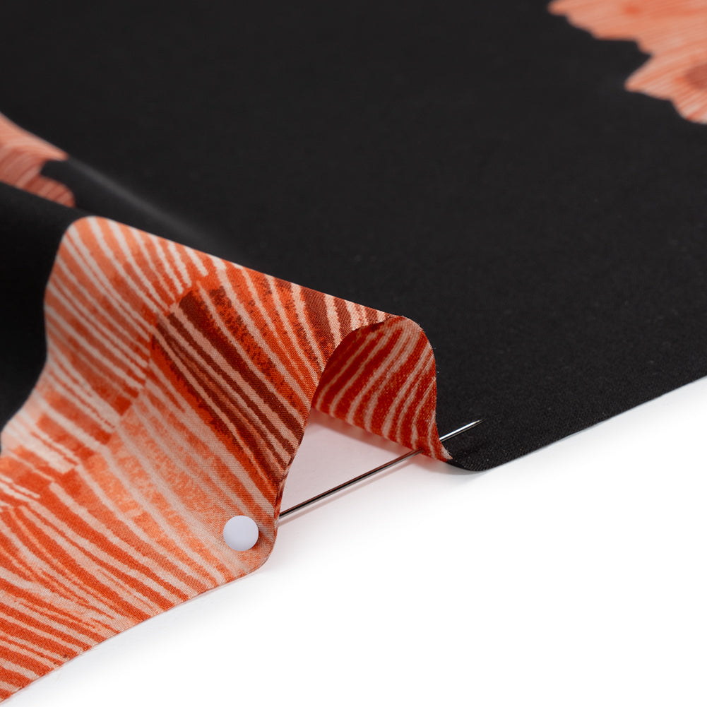 Stretch Polyester Charmeuse Print - Red and Black Ginkgo Leaves - Designer Deadstock