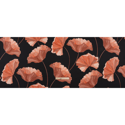 Stretch Polyester Charmeuse Print - Red and Black Ginkgo Leaves - Designer Deadstock