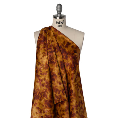Stretch Polyester Crepe Back Satin - Burgundy and Gold Floral Impressions - Designer Deadstock