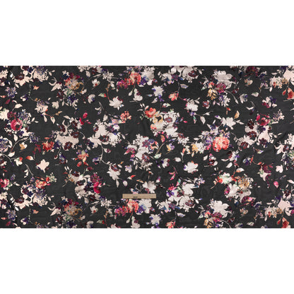 Metallic Foiled Polyester Chiffon Print - Pale Gold, Wine Red and Black Floral on Floral - Designer Deadstock - Full