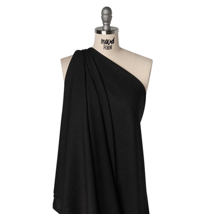 Linen-Look Stretch Polyester Woven - Black - Designer Deadstock