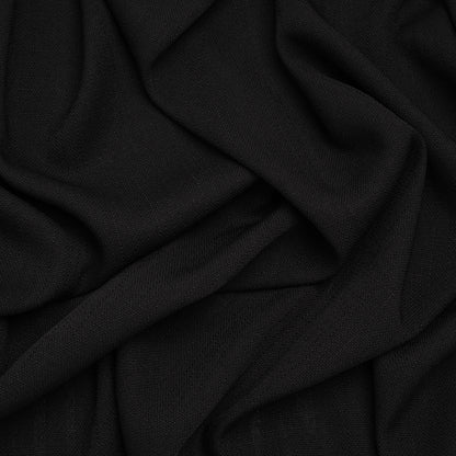 Linen-Look Stretch Polyester Woven - Black - Designer Deadstock