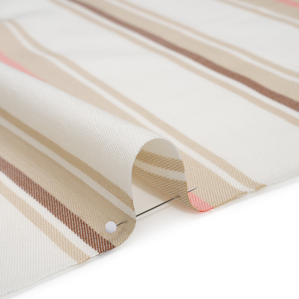 Stretch Lyocell Twill - Cream, Beige and Pink Stripes - Designer Deadstock