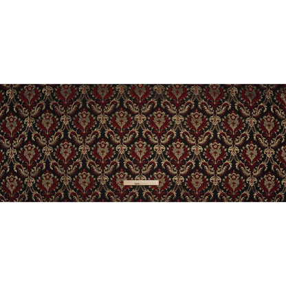 Metallic Polyester and Cotton Brocade - Dark Red, Gold and Black Damask - Designer Deadstock