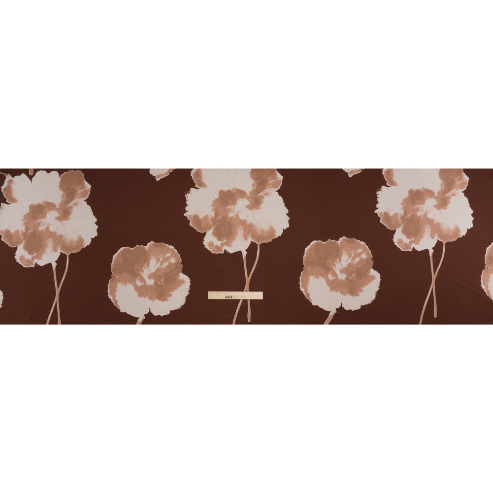 Stretch Polyester Charmeuse - Brown, Beige and Tan Floral - Designer Deadstock