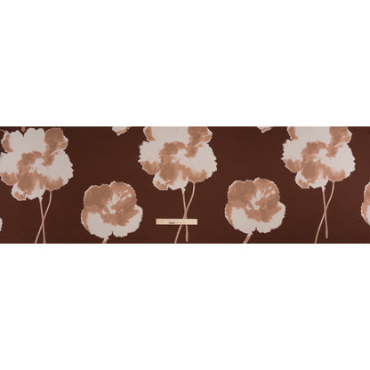 Stretch Polyester Charmeuse - Brown, Beige and Tan Floral - Designer Deadstock