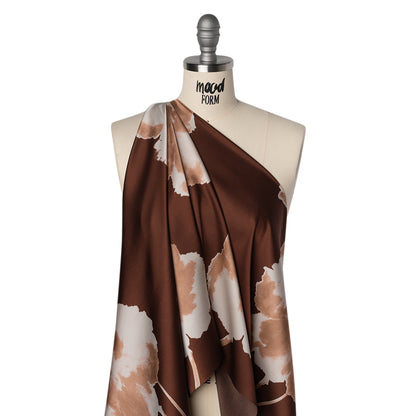 Stretch Polyester Charmeuse - Brown, Beige and Tan Floral - Designer Deadstock