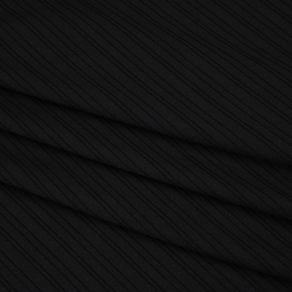 Stretch Polyester Barcode Rib Knit - Black - Designer Deadstock