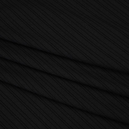Stretch Polyester Barcode Rib Knit - Black - Designer Deadstock