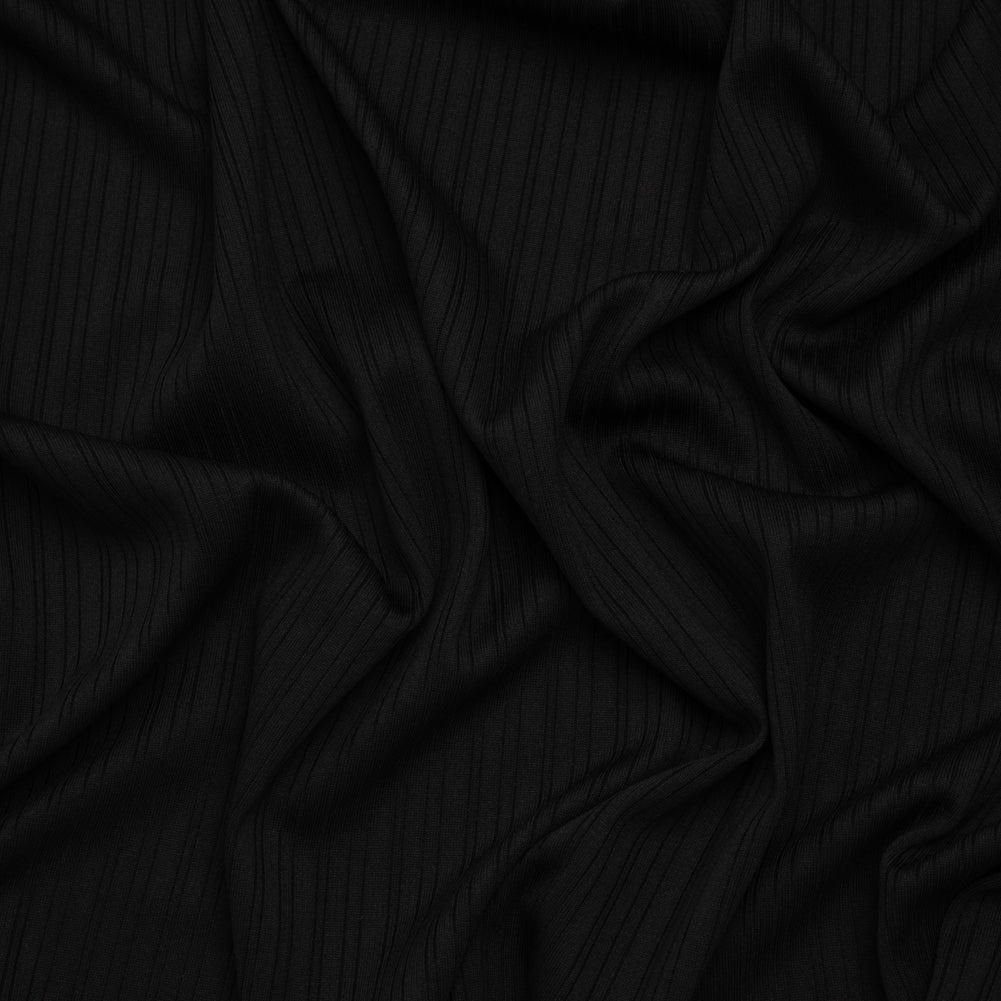 Stretch Polyester Barcode Rib Knit - Black - Designer Deadstock