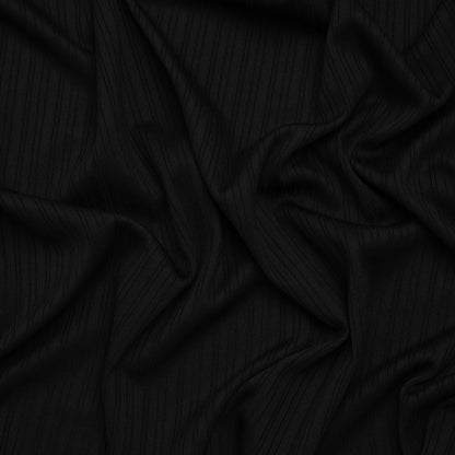 Stretch Polyester Barcode Rib Knit - Black - Designer Deadstock