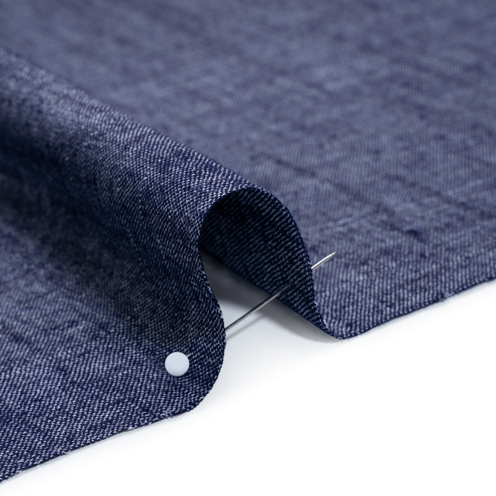 Polyester, Rayon and Linen Denim-Like Woven - Dark Blue - Designer Deadstock
