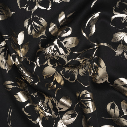 Metallic Stretch Polyester Scuba Knit Print - Black and Gold Floral - Designer Deadstock