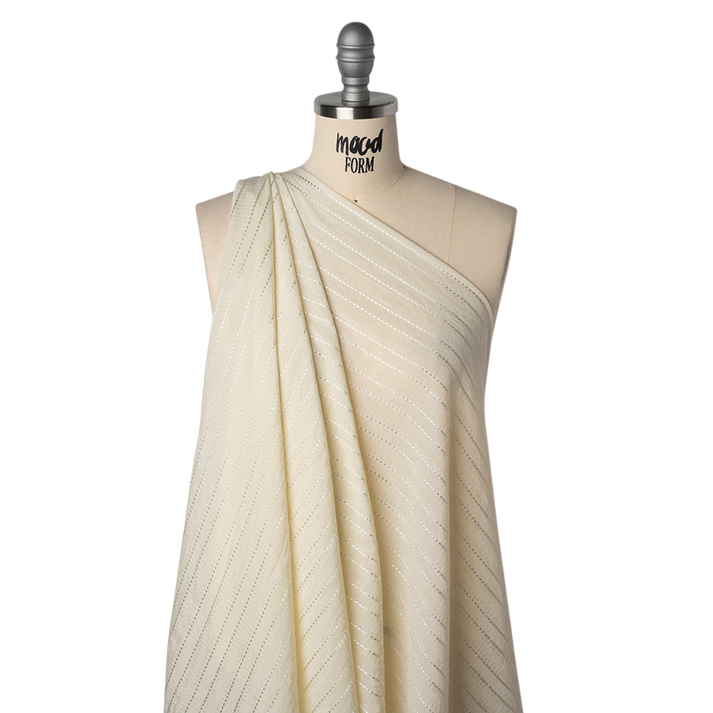 Rayon and Nylon Dobby - Ivory Luminous Stripes - Designer Deadstock