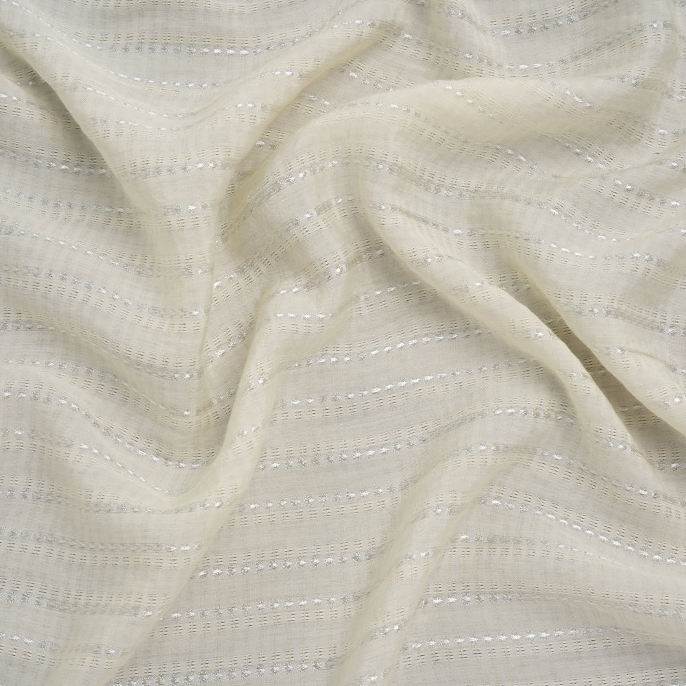 Rayon and Nylon Dobby - Ivory Luminous Stripes - Designer Deadstock