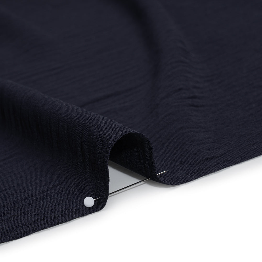 Crinkled Polyester Crepe - Navy Blue - Designer Deadstock