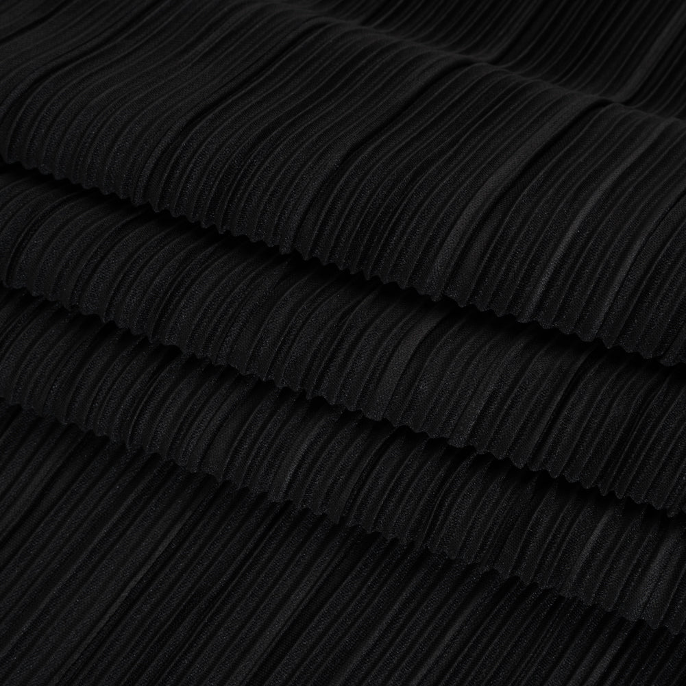 Polyester Plisse Knit - Black - Designer Deadstock