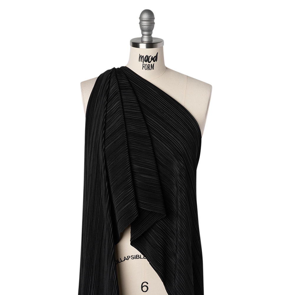 Polyester Plisse Knit - Black - Designer Deadstock