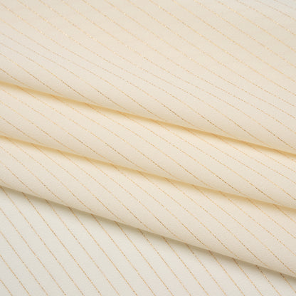 Crepe-Like Polyester Woven with Metallic Gold Pinstripes - Antique White - Designer Deadstock