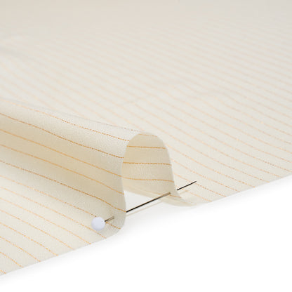 Crepe-Like Polyester Woven with Metallic Gold Pinstripes - Antique White - Designer Deadstock