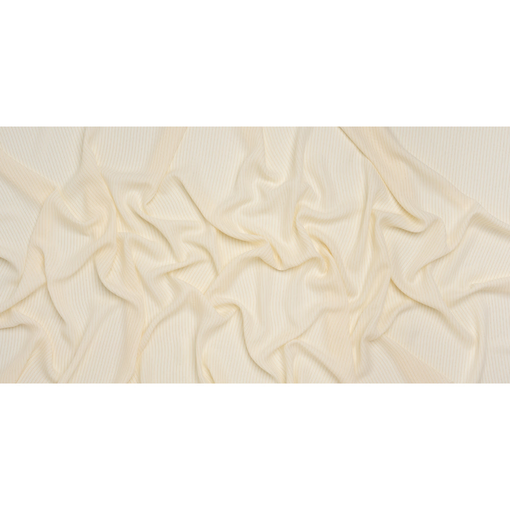 Crepe-Like Polyester Woven with Metallic Gold Pinstripes - Antique White - Designer Deadstock