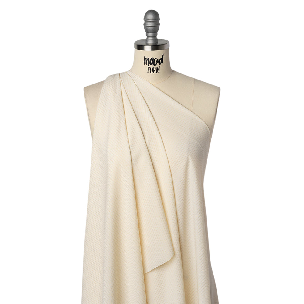 Crepe-Like Polyester Woven with Metallic Gold Pinstripes - Antique White - Designer Deadstock