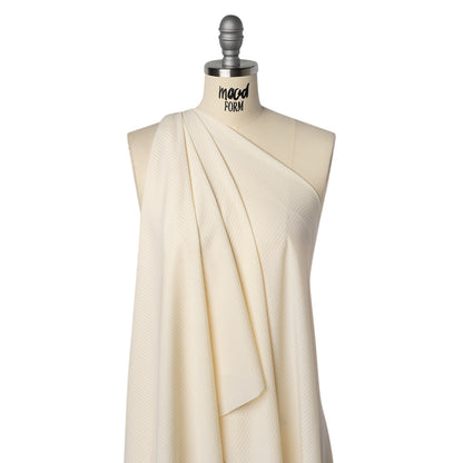 Crepe-Like Polyester Woven with Metallic Gold Pinstripes - Antique White - Designer Deadstock