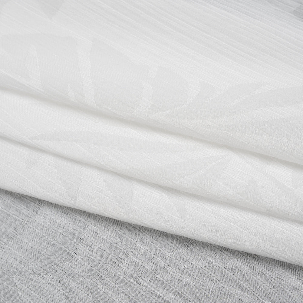 Crinkled Polyester Satin-Face Chiffon Jacquard - White Palm Leaves - Designer Deadstock Folded