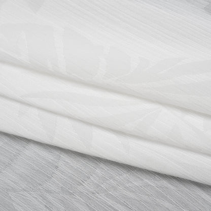 Crinkled Polyester Satin-Face Chiffon Jacquard - White Palm Leaves - Designer Deadstock Folded