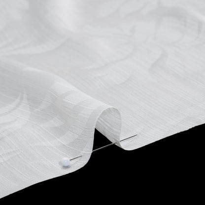 Crinkled Polyester Satin-Face Chiffon Jacquard - White Palm Leaves - Designer Deadstock Detail
