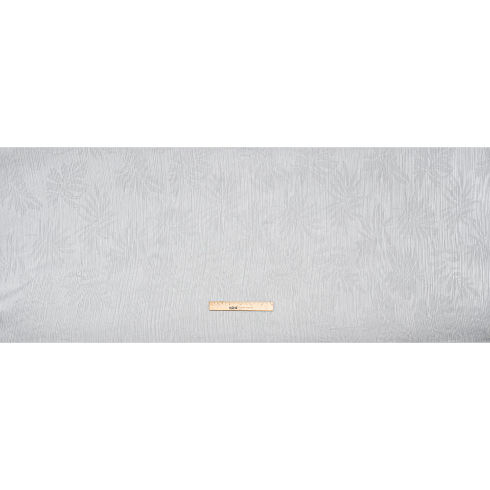 Crinkled Polyester Satin-Face Chiffon Jacquard - White Palm Leaves - Designer Deadstock - Full