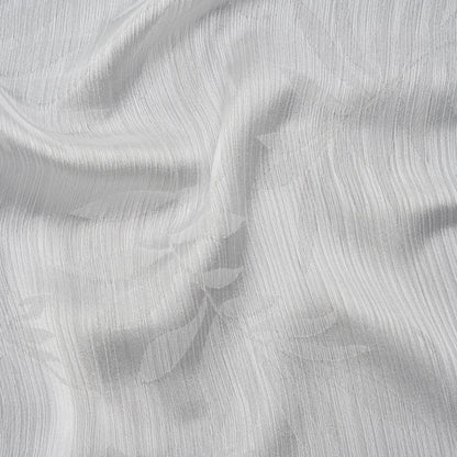 Crinkled Polyester Satin-Face Chiffon Jacquard - White Palm Leaves - Designer Deadstock