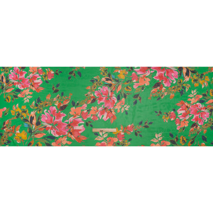 Polyester Chiffon Print - Kelly Green, Orange and Pink Watercolor Florals - Designer Deadstock