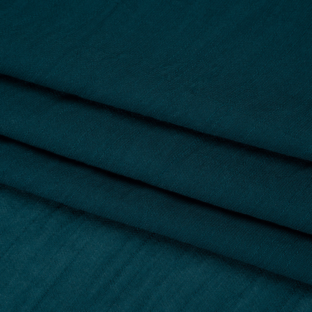Textured Polyester and Rayon Gauzy Woven - Teal - Designer Deadstock