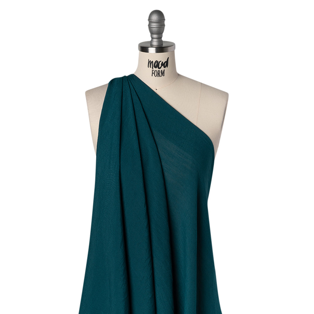 Textured Polyester and Rayon Gauzy Woven - Teal - Designer Deadstock