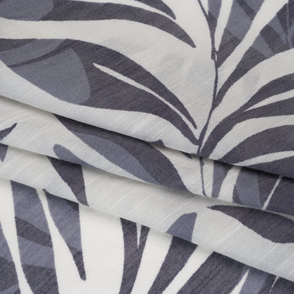 Slubbed Drapey Polyester and Rayon Woven Print - Cream and Cool Gray Palm Leaves - Designer Deadstock