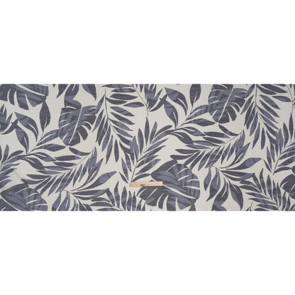 Slubbed Drapey Polyester and Rayon Woven Print - Cream and Cool Gray Palm Leaves - Designer Deadstock