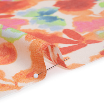Textured Gauzy Rayon and Polyester Woven Print - Coral, Creamsicle and Lime Painterly Floral - Designer Deadstock
