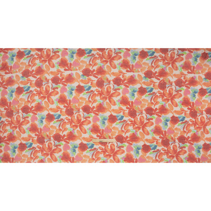 Textured Gauzy Rayon and Polyester Woven Print - Coral, Creamsicle and Lime Painterly Floral - Designer Deadstock