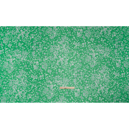 Crinkled Polyester Chiffon Print - Kelly Green, White and Navy Floral - Designer Deadstock