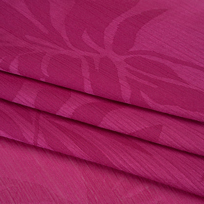 Crinkled Polyester Satin-Face Chiffon Jacquard - Fuchsia Palm Leaves - Designer Deadstock Folded
