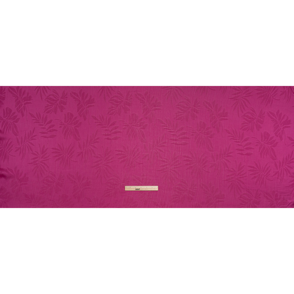 Crinkled Polyester Satin-Face Chiffon Jacquard - Fuchsia Palm Leaves - Designer Deadstock - Full