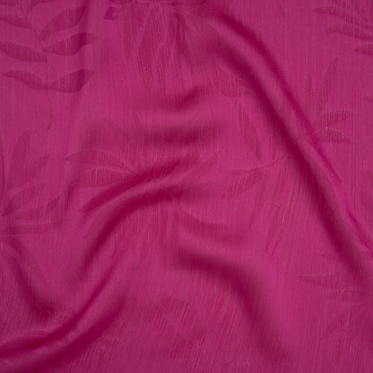 Crinkled Polyester Satin-Face Chiffon Jacquard - Fuchsia Palm Leaves - Designer Deadstock