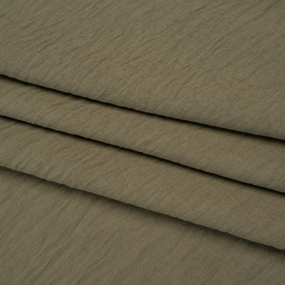 Crinkled Stretch Polyester Woven - Dusty Olive Green - Designer Deadstock Folded