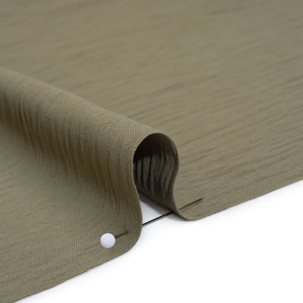 Crinkled Stretch Polyester Woven - Dusty Olive Green - Designer Deadstock Detail